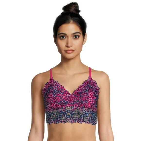 New No Boundaries Juniors Womens Medium Pink Lace Bralette Top Lightly Padded - Picture 1 of 5